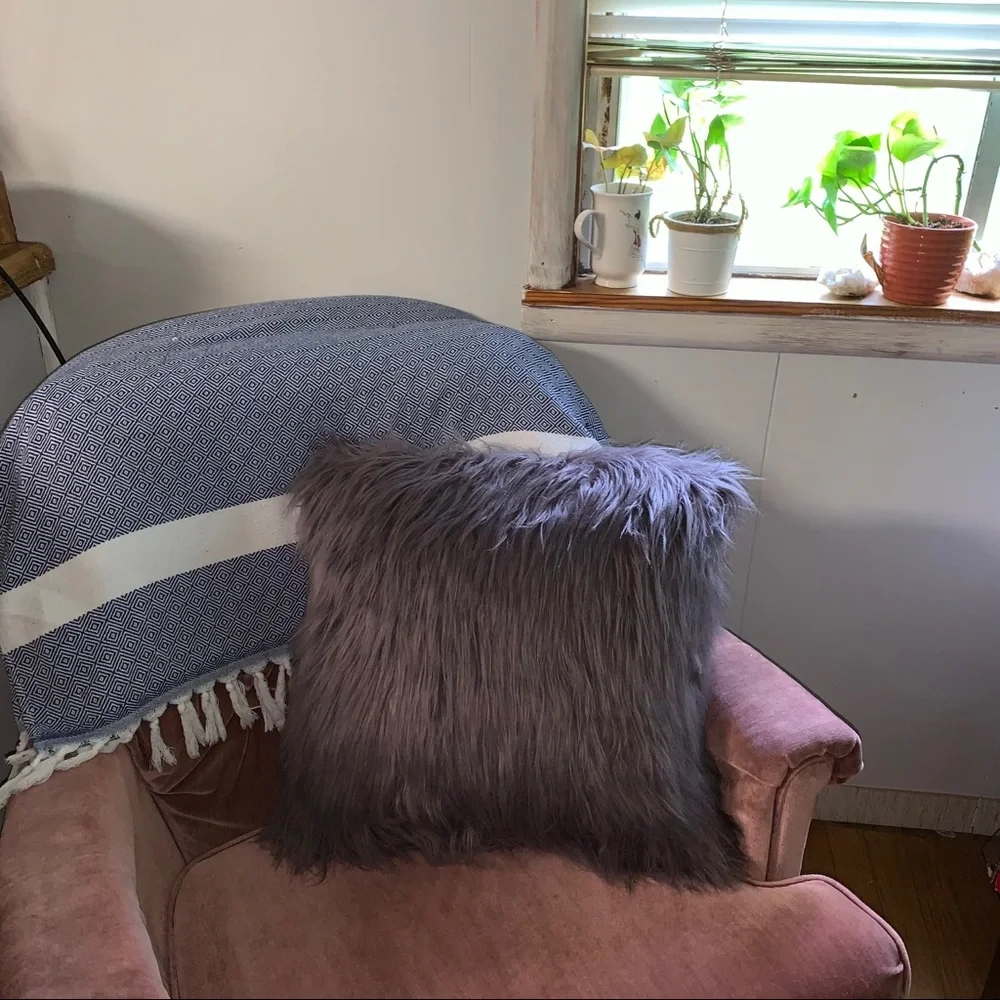 Stormy Lavender Faux Fur Feather Throw Pillow